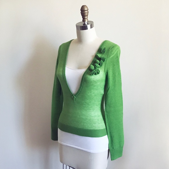 Guess Green Cashmere V Neck Sweater - Picture 3 of 4